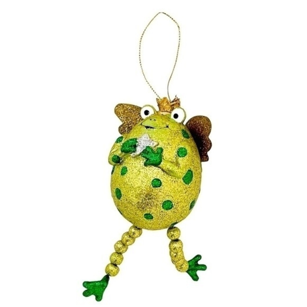 Handmade Queen Frog Christmas Ornament 5.5" Sparkly Holiday Tree Decoration Gift